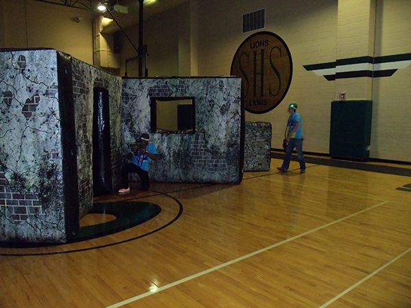 Battlefield set up in basketball gym